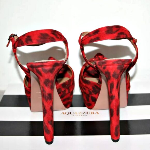 Aquazzura Evita Plateau 130 Red Leopard Suede Platform Sandals US 7/ IT 37  $895 - Picture 6 of 13